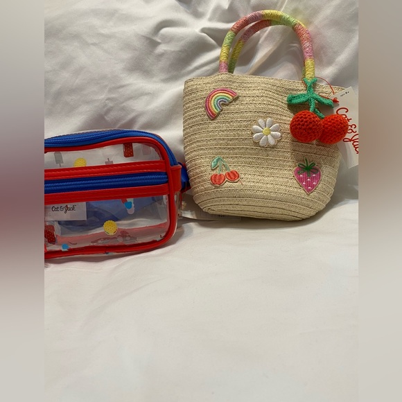 Target Other - Cat & Jack Kids Straw Tote with Patches and Clear Pouch Belt Bag